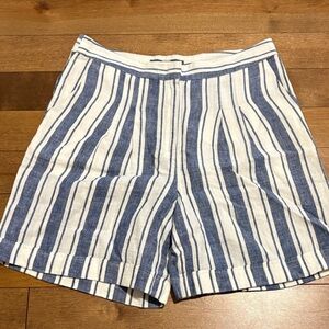 Linen Blue and White Striped High-Rise Shorts